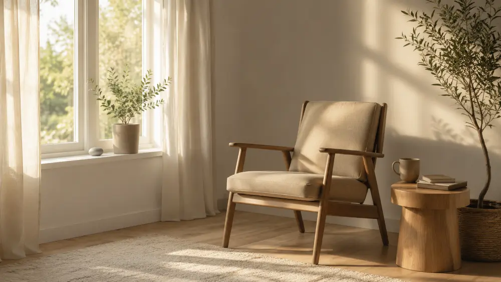 Soft light falling across an empty chair near a window, used as a visual metaphor for a body learning safety after living in survival mode.