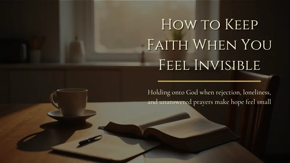 An open Bible, coffee mug, and notebook on a quiet morning table, representing faith when someone feels invisible.