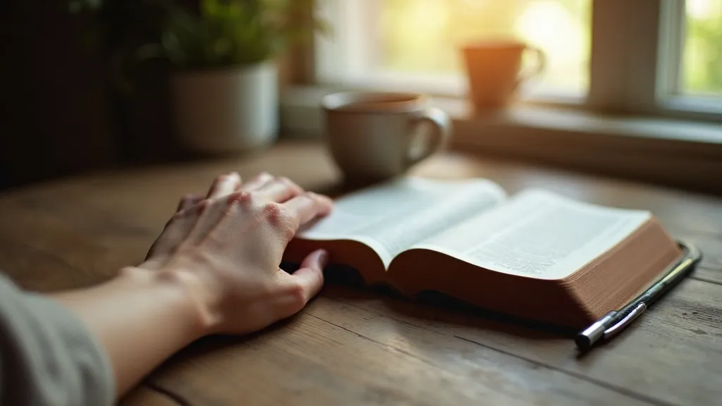 An open hand resting near a Bible and journal in soft light, representing faith, surrender, and releasing the need to control every outcome.