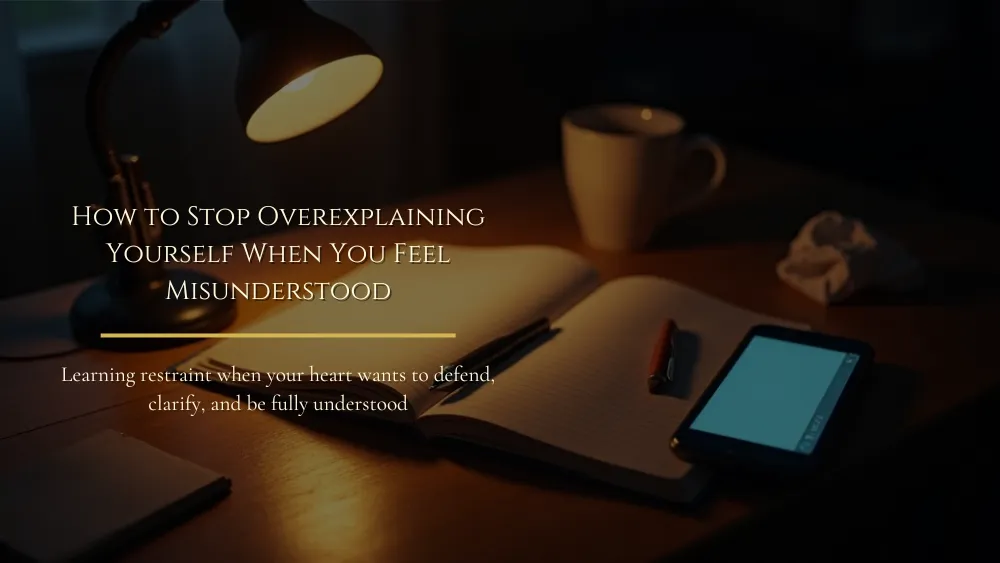 A phone with an unsent message beside an open journal, representing restraint when you want to overexplain yourself.