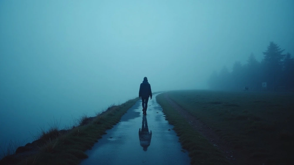 A lone person walking quietly at dusk under muted blue light, symbolizing choosing peace and solitude instead of staying in the wrong relationship.